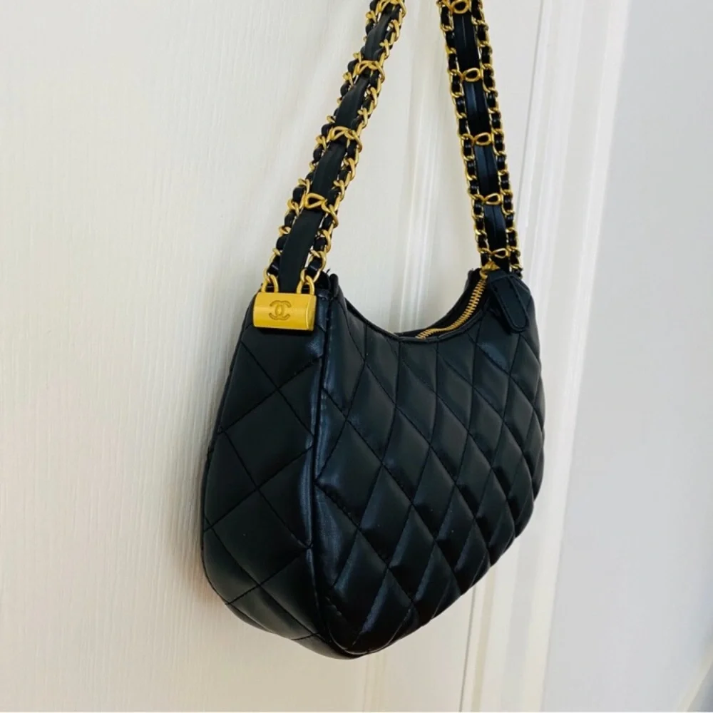 New in Box Chanel Makeup GWP Black Quilted Faux Leather 19 Hobo Shoulder Bag